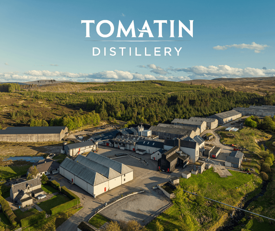 Aerial view of Tomatin Distillery in the Highlands
